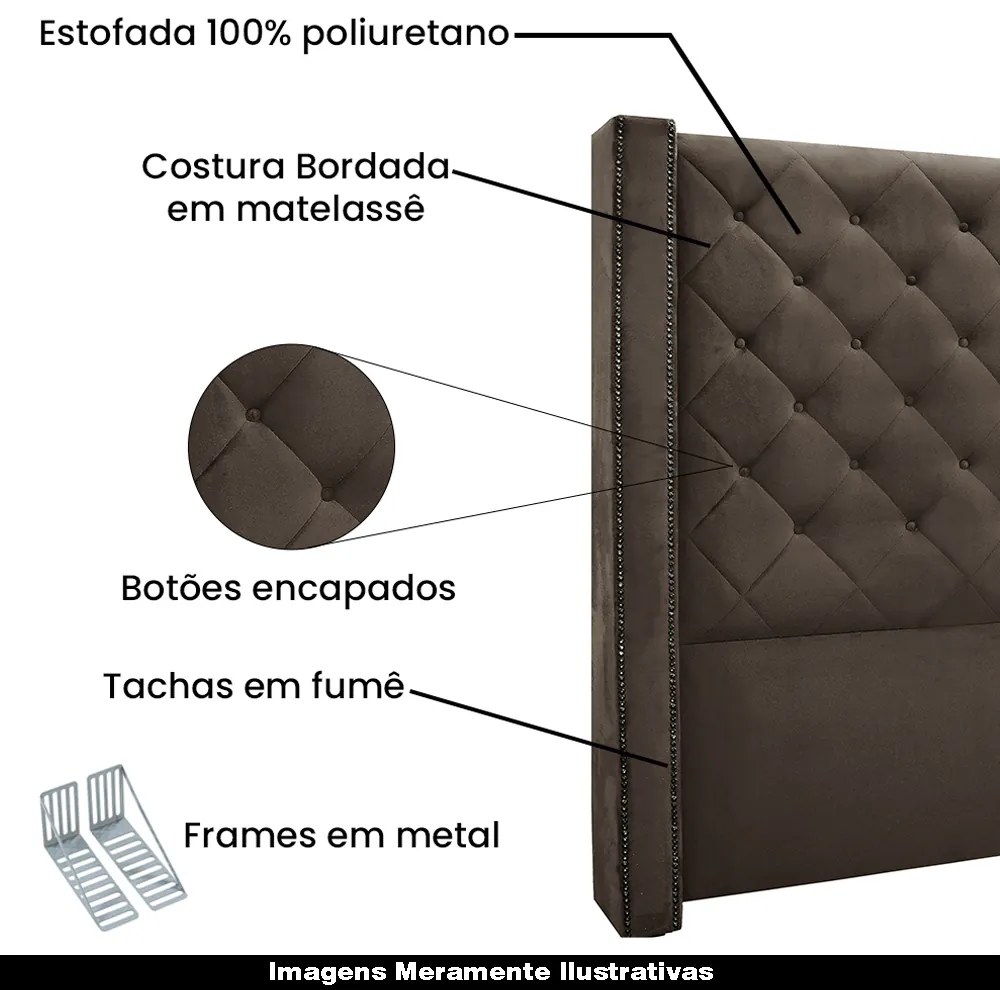 Cabeceira Decorativa King Size 2,19M Loewe Veludo Marrom G63 - Gran Belo