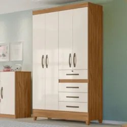 Guarda Roupa Solteiro 4 Portas 4 Gavetas 110cm Cabral Z17 Freijó/Off W
