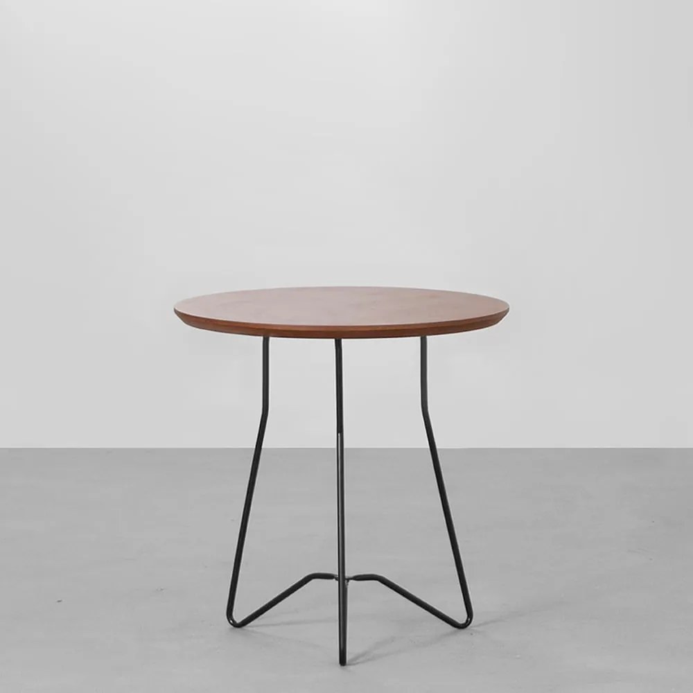 Mesa Lateral Filete Redonda Preto e Nozes - 42cm x 45,5cm