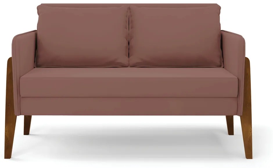 Kit 1 Sofá Namoradeira e 1 Poltrona Lana Veludo Rosê Base de Madeira - D'Rossi