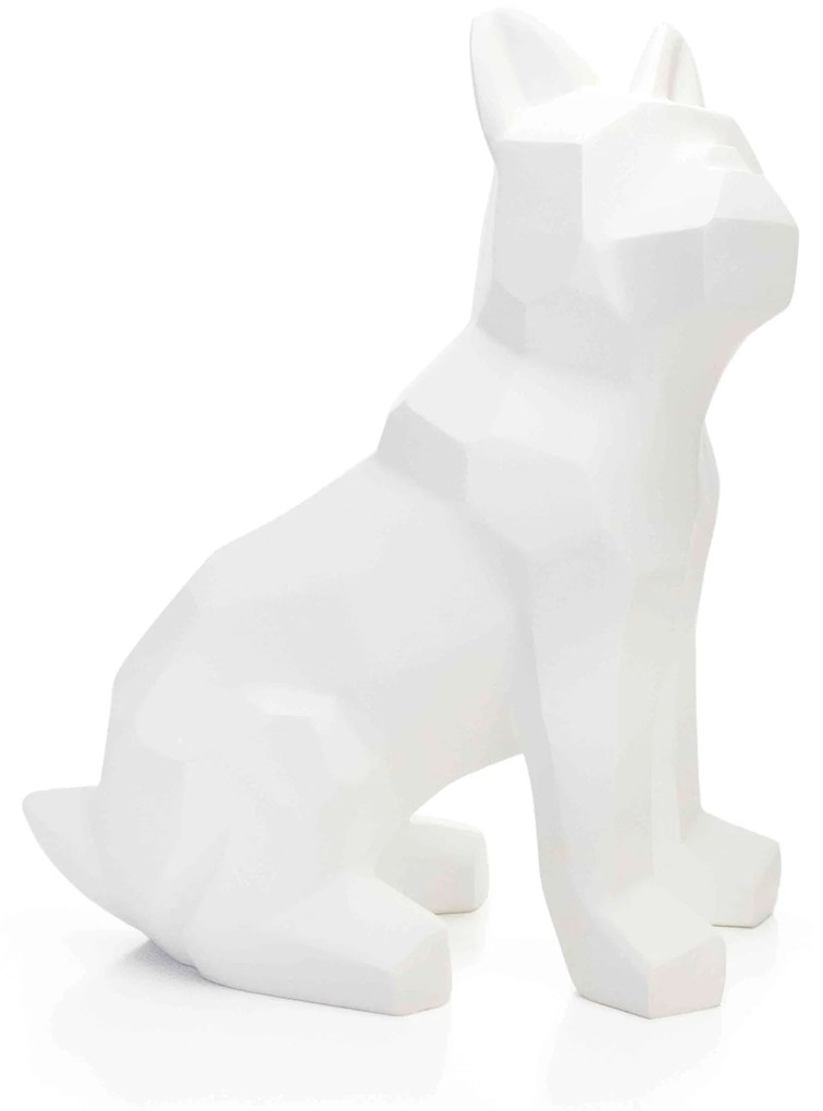 Escultura Decorativa Cachorro Em Resina Branco Mate 26 Cm - D'Rossi