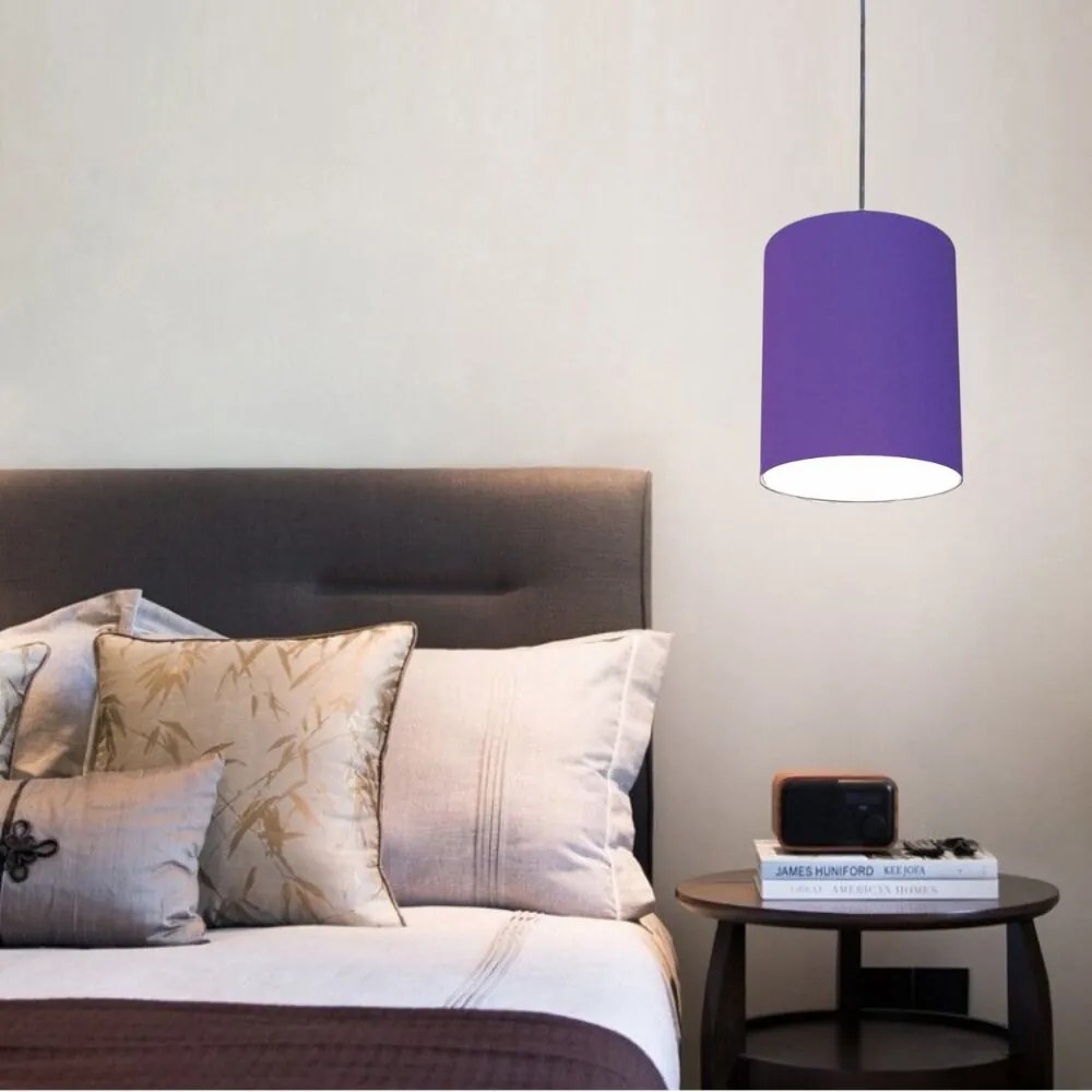 Lustre Pendente Cilíndrico Md-4012 Cúpula em Tecido 18x25cm Roxo - Bivolt