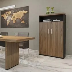 Armário Alto para Escritório 89cm Tamburato A06 Marrom/Preto - Mpozena