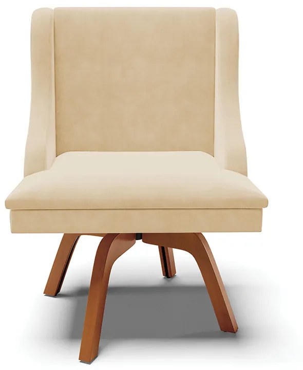 Kit 06 Cadeiras de Jantar Liz Suede Bege Base Madeira MM35- D'Rossi