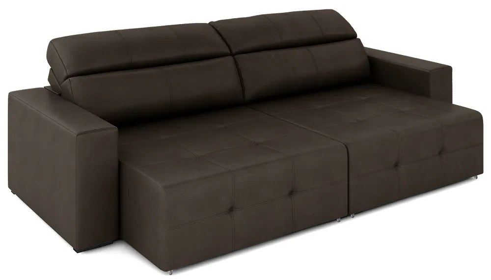 Sofá Retrátil 3 Lugares 224cm 2 Módulos Nero Couro Marrom G52 - Gran Belo