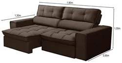 Sofá Retrátil Reclinável 3 Lugares 180cm Blanches F05 Veludo Marrom -
