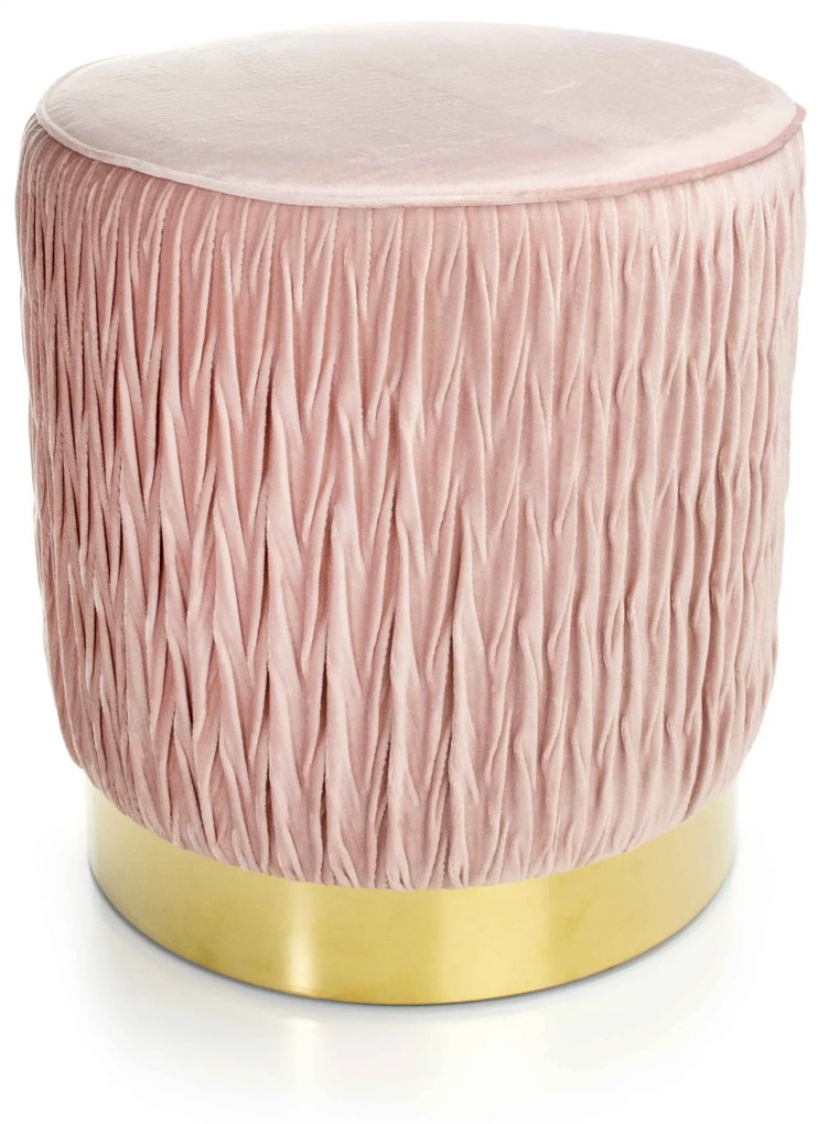 Puff Redondo Decoração de Natal Base Metal Dourado Veludo Rosê F04 - D'Rossi