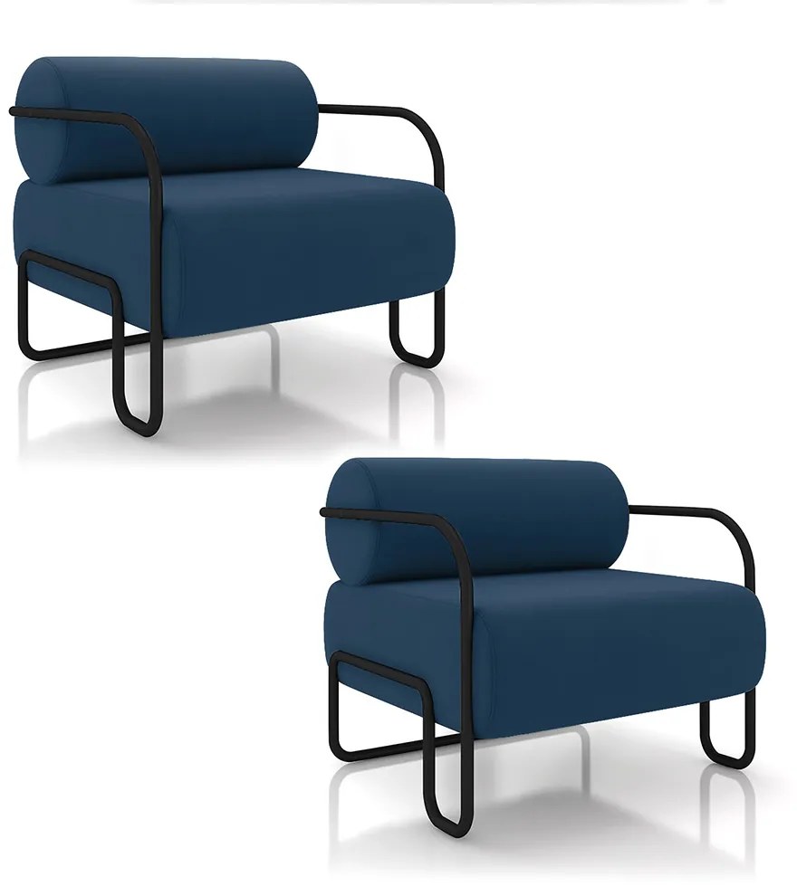 Poltrona Sala de Estar Industrial Preto Kit 2 Ameli Veludo K01 - D'Rossi - Azul Marinho