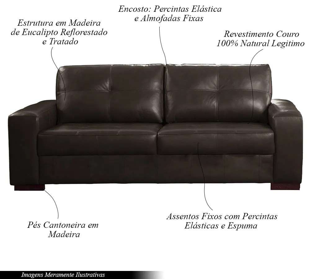 Sofá Decorativo 2 Lugares Turim 200cm Couro Marrom G58 - Gran Belo