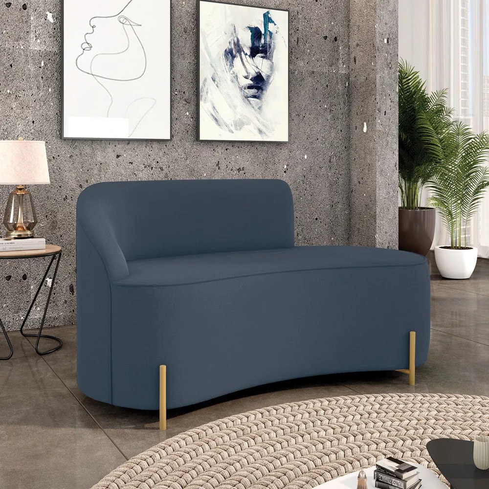 Sofá 2 Lugares Orgânico 140cm Pé Dourado Morgan Suede D03 - D'Rossi - Azul Marinho