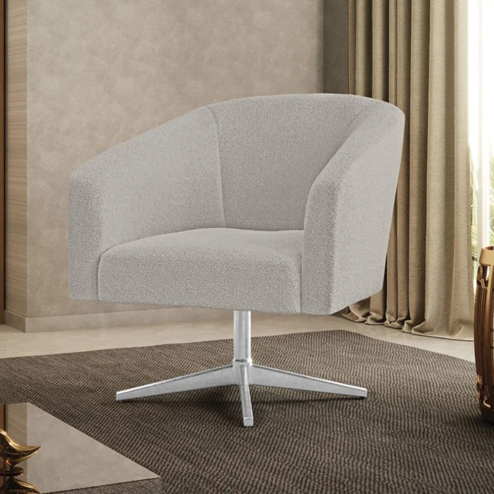Poltrona Decorativa Giratória Cromada Stella Bouclê D03 - D'Rossi - Cinza