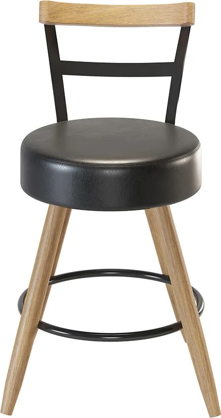 Banqueta Baixa Cozinha 50cm Encosto Pé Madeira Kyara Pu S02 - D'Rossi - Preto