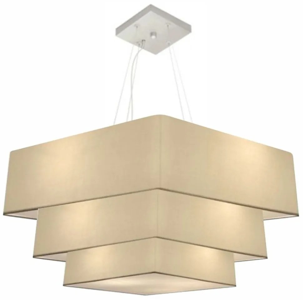Lustre Pendente Triplo Quadrado Md-4165 Cúpula em Tecido Algodão Crú - Bivolt