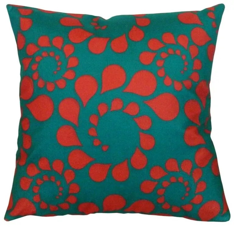 Capa de Almofada Suede Suprema em Tons Verde e Vermelho - Gotas - 60x60cm