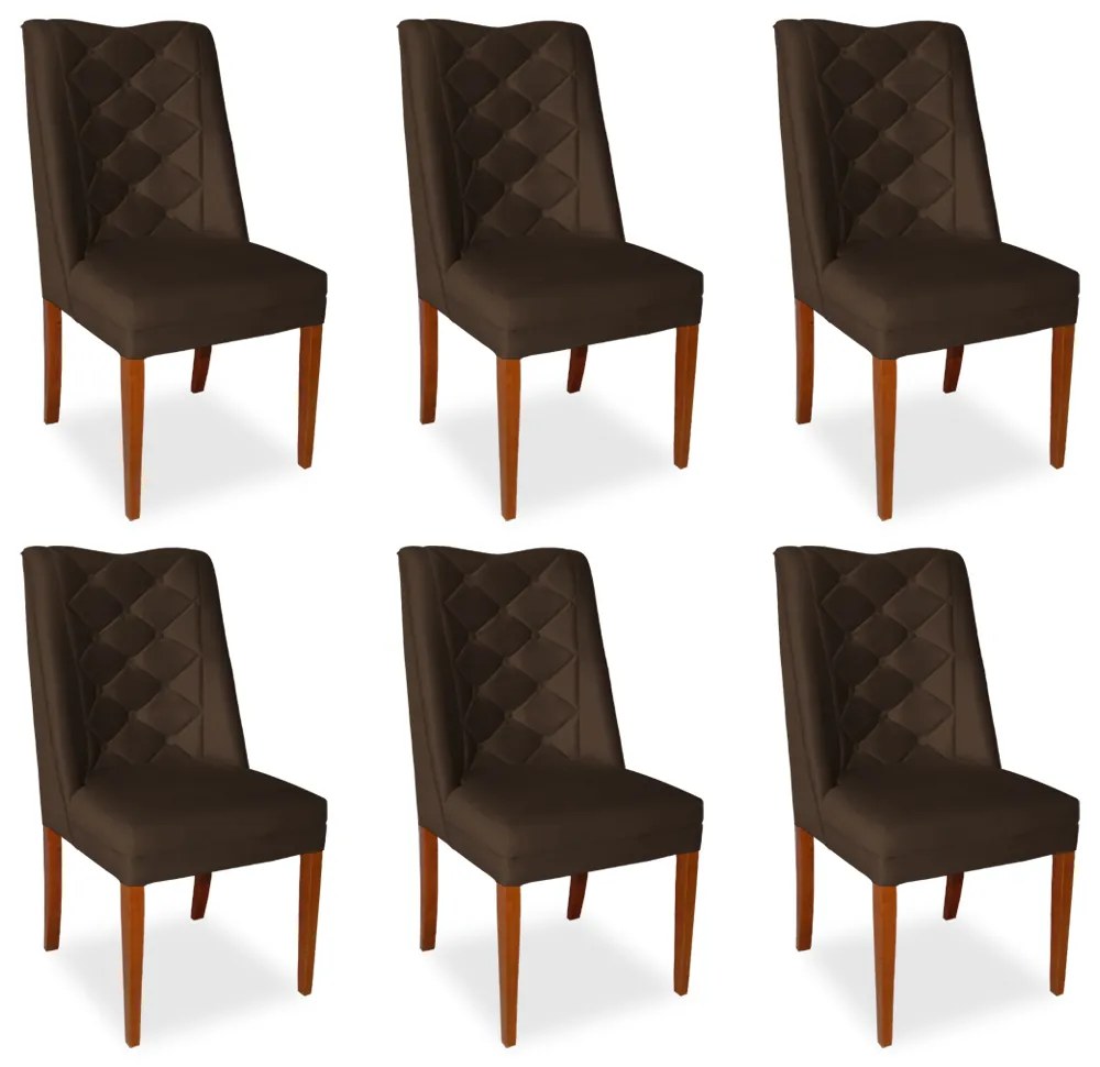 Kit 6 Cadeiras de Jantar Micheli Suede Marrom