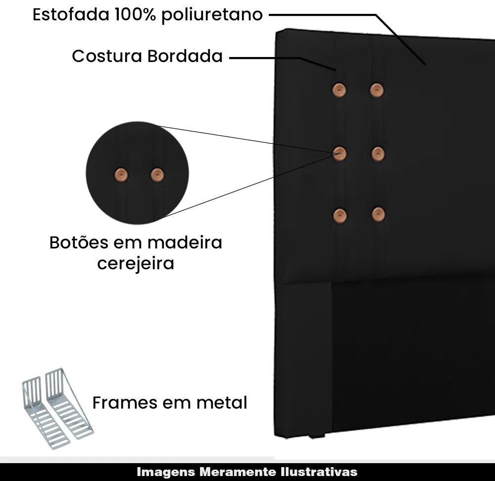 Cabeceira Decorativa 1,40M Kors PU Preto G63 - Gran Belo