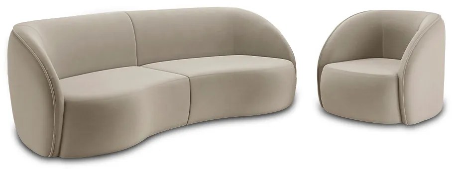 Conjunto Sofá Sala de Estar Bipartido 318cm e Poltrona Clarke Veludo Bege G45 - Gran Belo