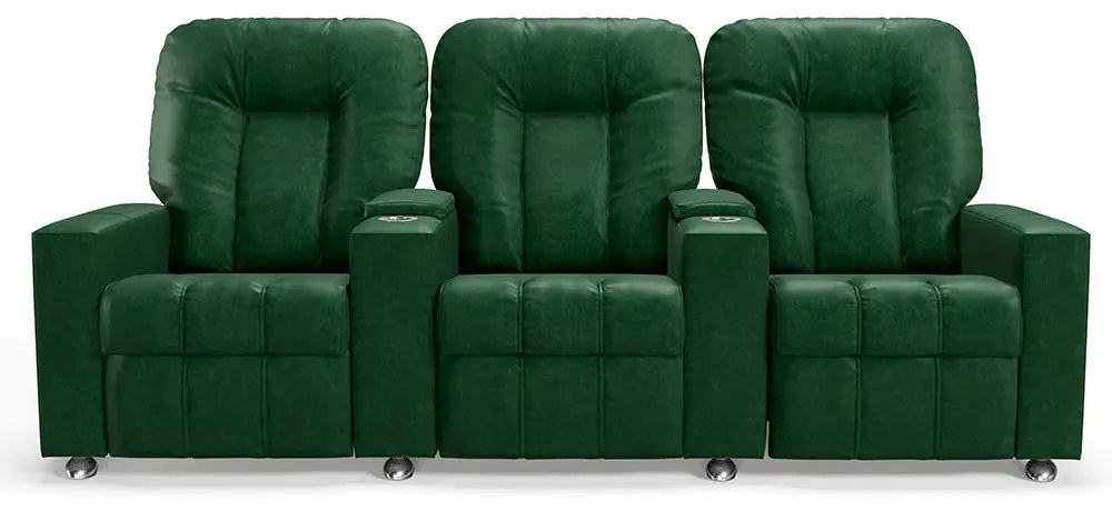 Poltrona do Papai Reclinável 3 Lugares Sala de Cinema Pequim Manual PU Verde G23 - Gran Belo