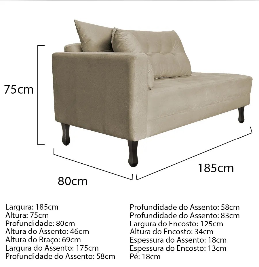 Kit Diva Recamier Azura 185cm Lado Direito e 02 Poltronas Classic Suede - ADJ Decor