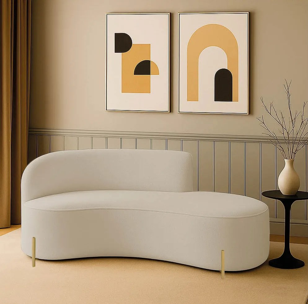 Sofá 2 Lugares Orgânico 160cm Pé Dourado Morgan Veludo/Cotelê - Bege