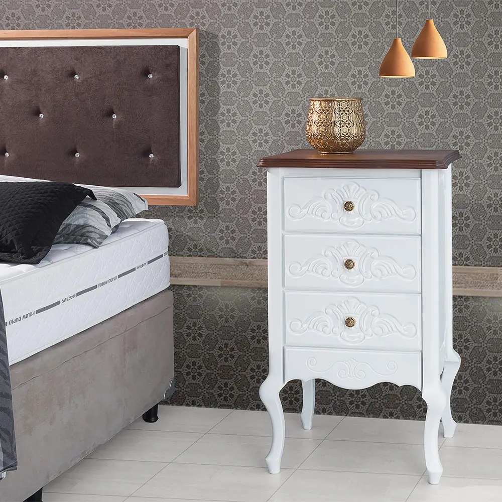 Mesa de Cabeceira Decorativa Zahra 3 Gavetas Branco/Imbuía G71 - Gran Belo