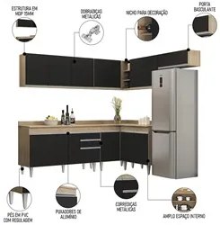 Armário de Cozinha Modulado de Canto 7 Peças CP23 Balcão com Tampo Cas