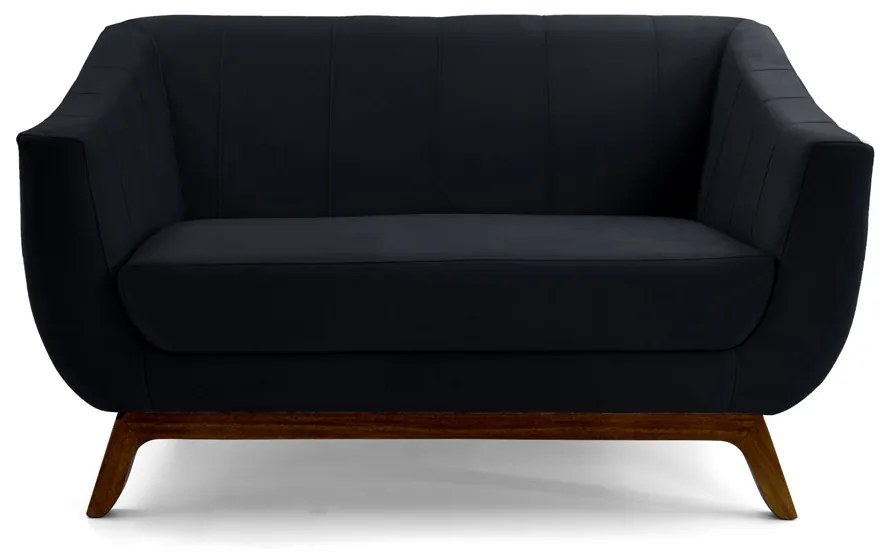 Sofá 2 Lugares Odeon D07 140cm Base Madeira Veludo Preto - D'Rossi