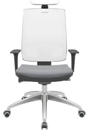 Cadeira Office Brizza Tela Branca Com Encosto Assento Vinil Cinza Autocompensador 126cm - 63281 Sun House