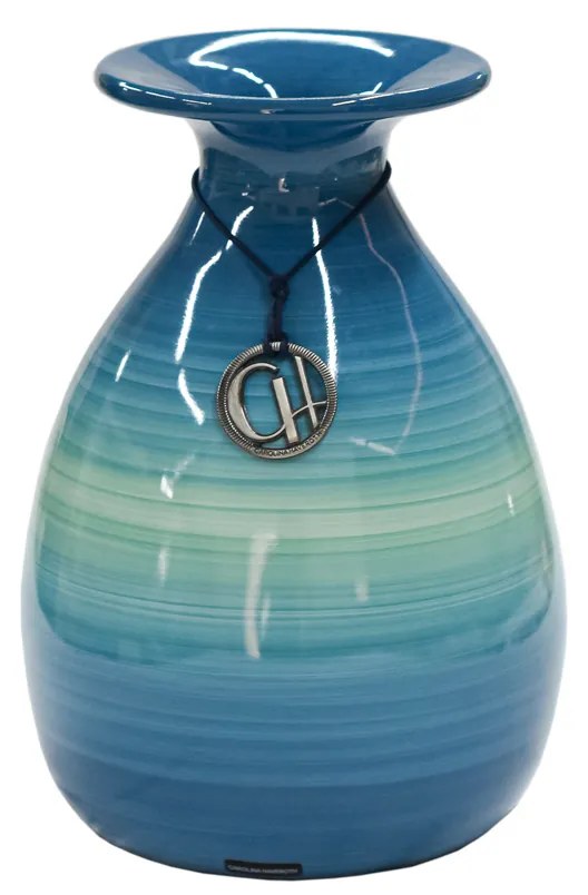 Vaso Bojudo decorativo em Cerâmica Carolina Haveroth – Blue Alto Brilho