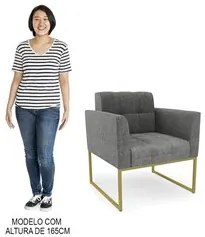 Sofá Namoradeira e 1 Poltrona Base Industrial Dourado Ana Linho Grafit
