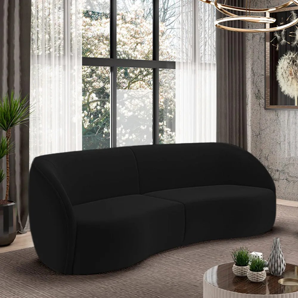Sofá Decorativo Sala de Estar Bipartido 240cm Clarke Veludo Preto G45 - Gran Belo