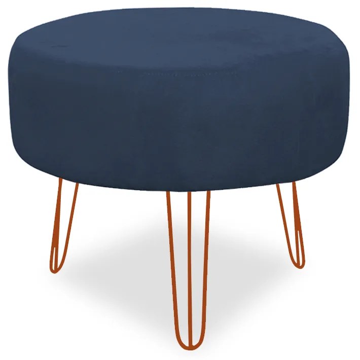 Puff Chloe Pés Hairpin Legs Bronze Suede Azul Marinho