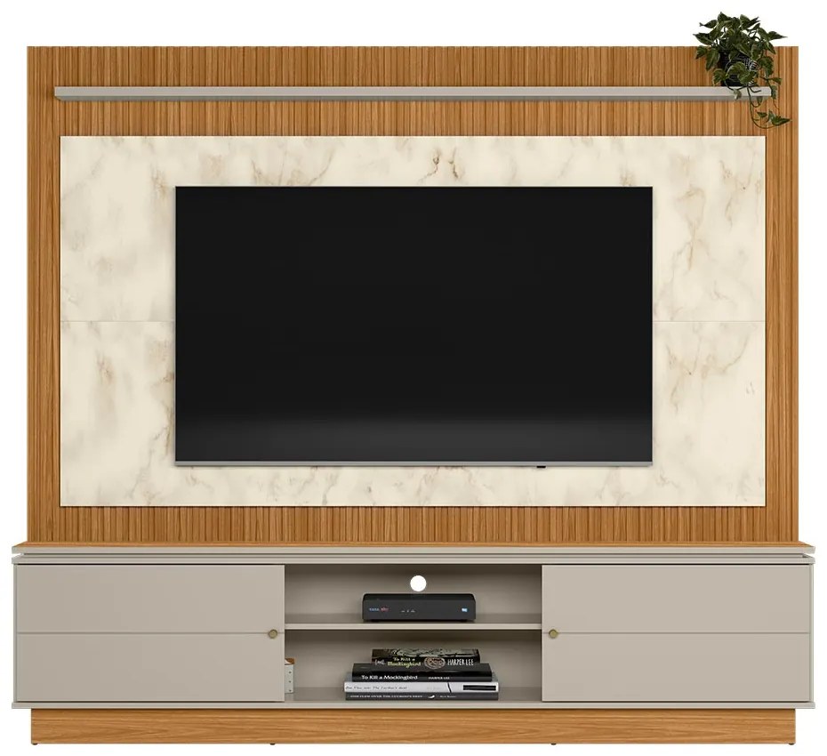 Estante Home 215cm Valdivia Detalhe Marmorizado para Tv até 75 Nature/Off White G77 - Gran Belo