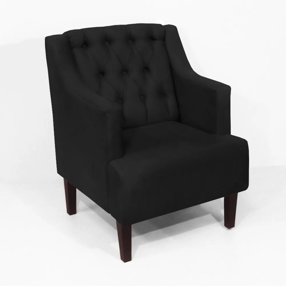 Poltrona Classic Suede Preto Pés Palito Sala, Quarto, Decoração