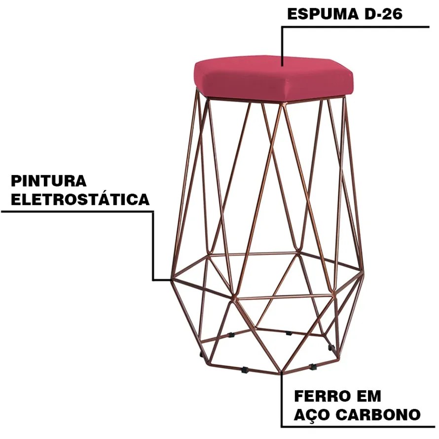 Banqueta Decorativa Rubel Base Bronze Suede Rosa G41 - Gran Belo