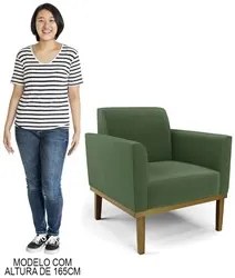 Sofá Namoradeira e 2 Poltronas Base Madeira Castanho Maressa Suede Ver