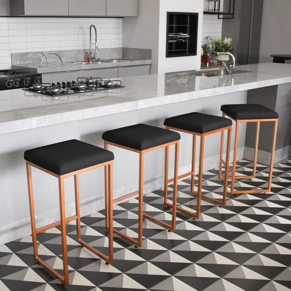 Banqueta Alta para Cozinha Industrial Nick Bronze e Sintético D03 - D'Rossi - Preto