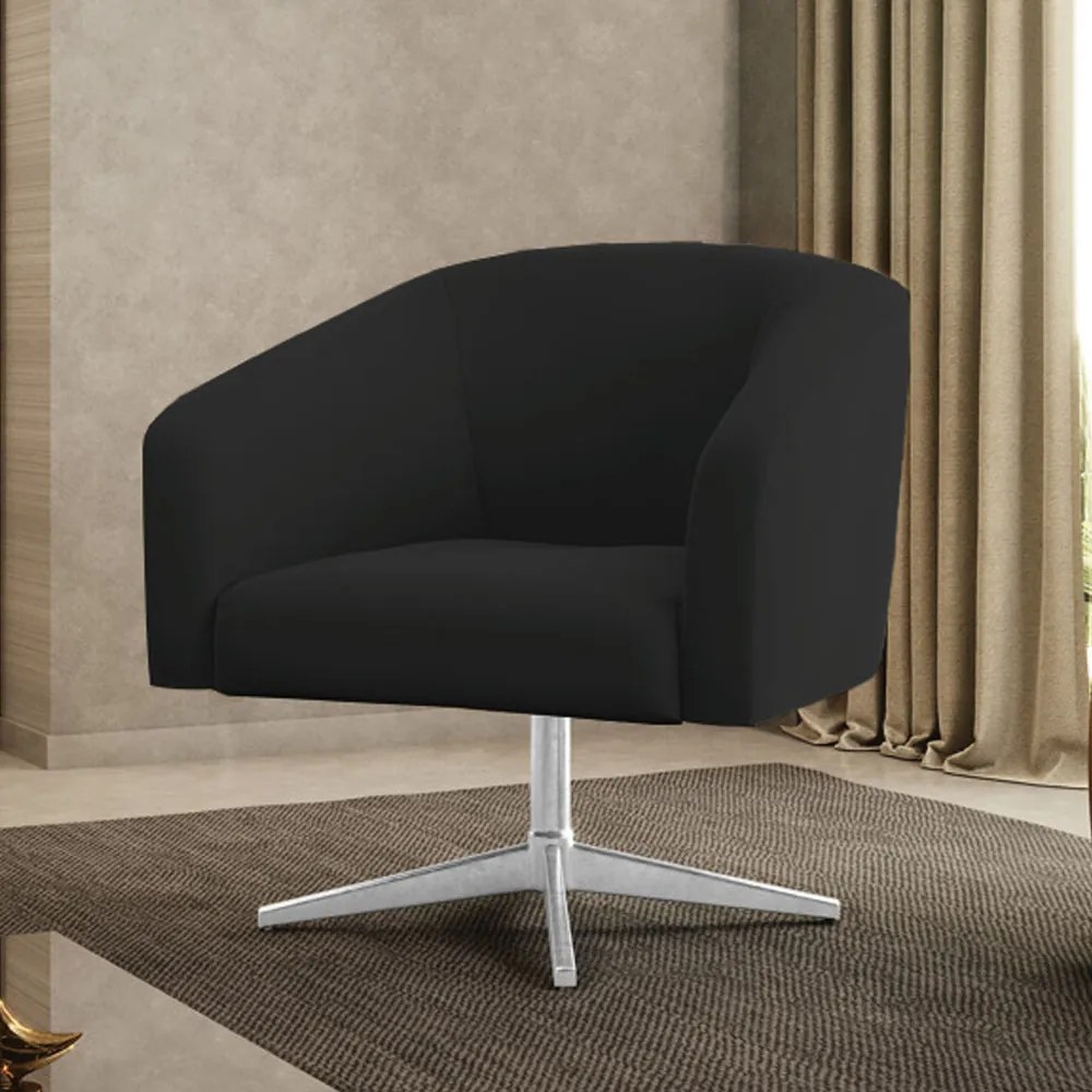 Poltrona Decorativa Giratória Cromada Stella Veludo D03 - D'Rossi - Preto