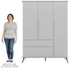 Guarda Roupa Infantil 100% MDF 3 Portas Pés Retrô Mel Z39 Cinza - Mpoz
