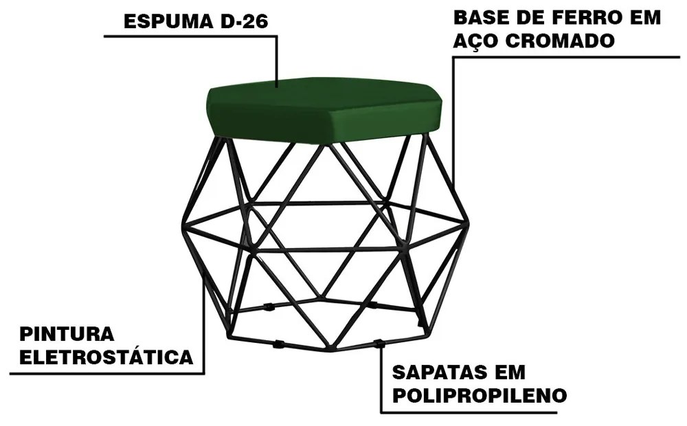 Puff Decorativo Base Preta Elsa Suede Verde G41 - Gran Belo