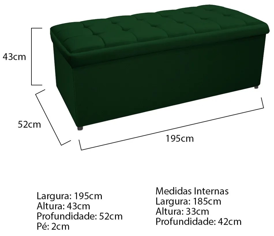 Calçadeira Copenhague 195 cm King Size Suede Verde - ADJ Decor