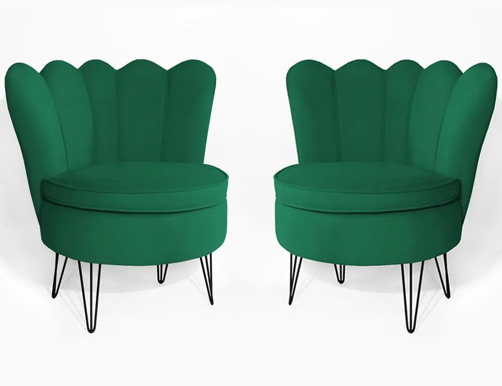 Conjunto 2 Poltrona Dália Pés Hairpin Legs Preto Veludo Verde Bandeira