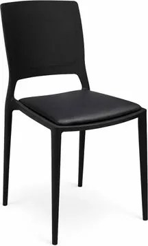 Cadeira Empilhável Urano Assento Estofado Vinil Preto em Polipropileno Acrilys
