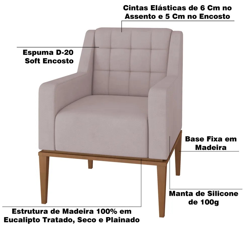 Poltrona Decorativa Sala de Estar Madonna Suede Rosê G52 - Gran Belo