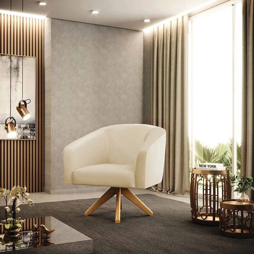 Poltrona Decorativa Giratória MA30 Kit 2 Stella Sintético D03 - D'Rossi - Bege