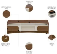 Rack Tv 86 Pol 220cm com 2 Portas Reno Cedro/Off White A09 - Mpozenato