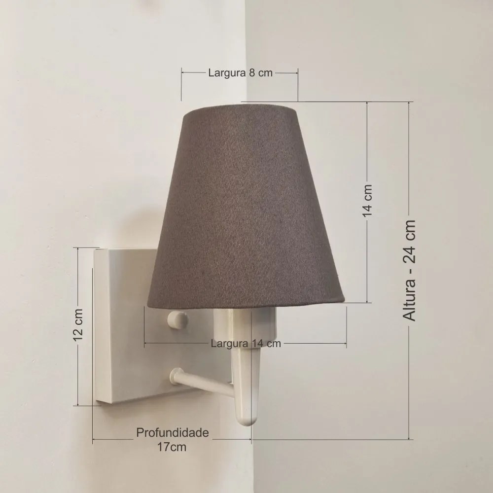 Arandela Quadrada Md-2034 Branco Cúpula em Tecido Cone Cinza Escuro - Bivolt