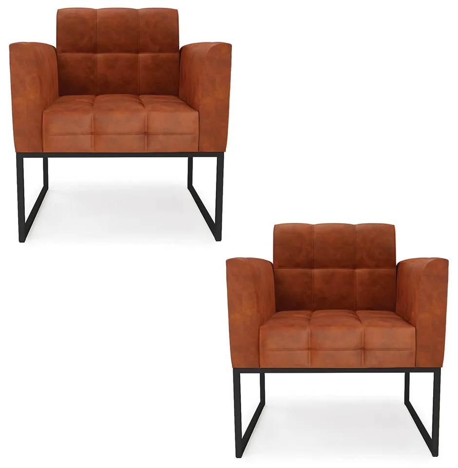 Poltrona Sala Decorativa Kit 2 Elisa Industrial Preto Sintético Pu D03 - D'Rossi - Nozes