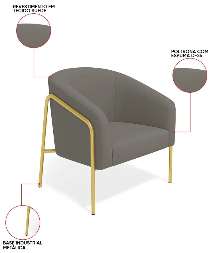 Poltrona Sala Industrial Alta Dourado Kit 2 Stella Suede D03 - D'Rossi  - Grafite