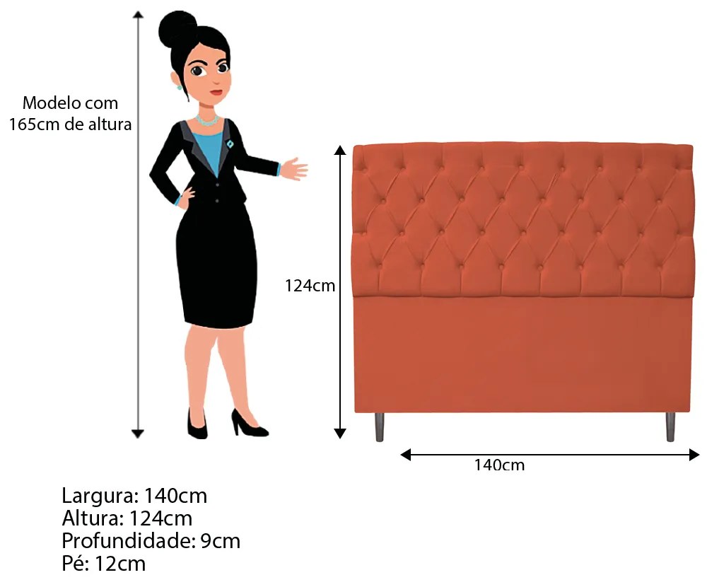 Kit Cabeceira e Calçadeira Liverpool 140 cm Casal Suede Terracota - ADJ Decor